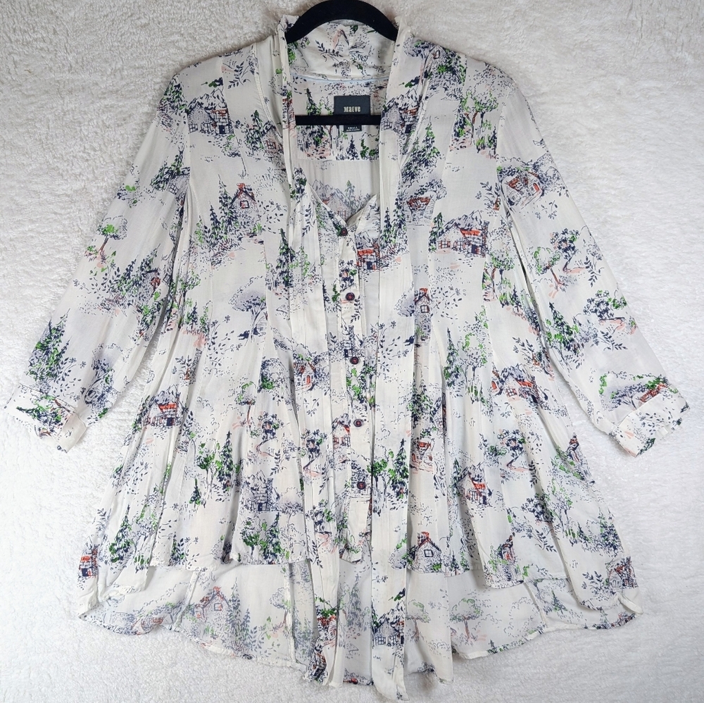 287-Maeve Cream and Green Patterned Blouse